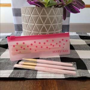 Mary Kay Eye Brush Set | 3 Piece Pink Mini Brushes with Case | Makeup Tools